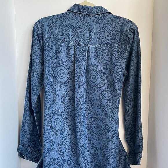 Anthropologie Shirt Dress Small Blue Belted Long Sleeve V-Neck Tencel - Picture 10 of 10